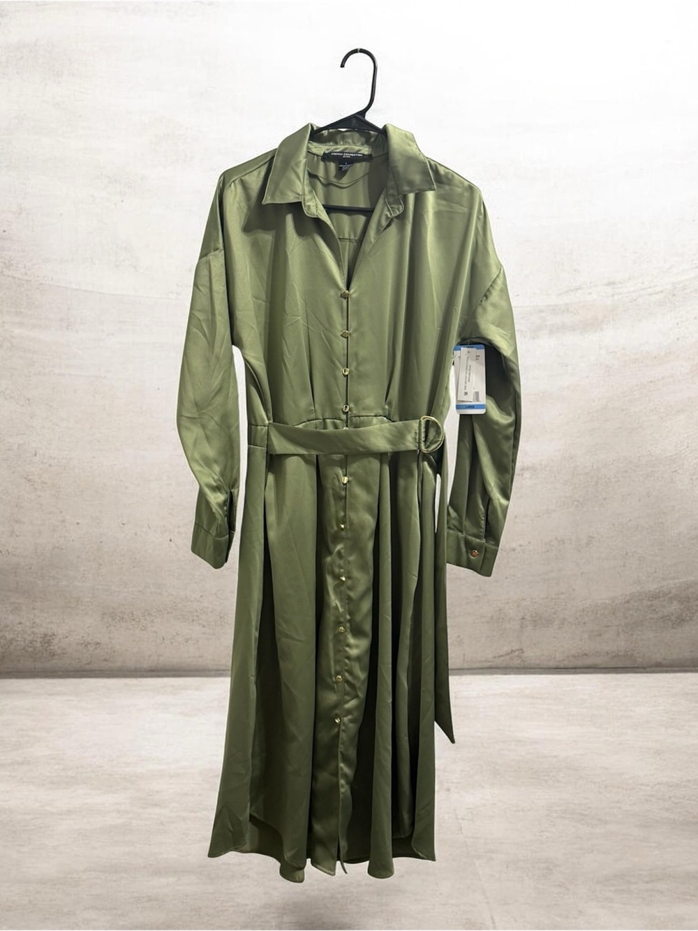 French Connection Olive Green Belted Trench Dress size Large New With Tags